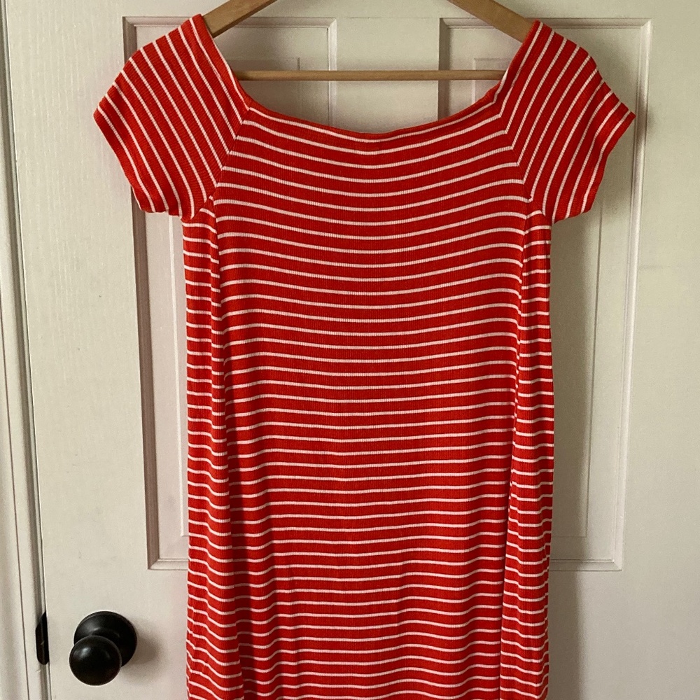 Red and white striped dress